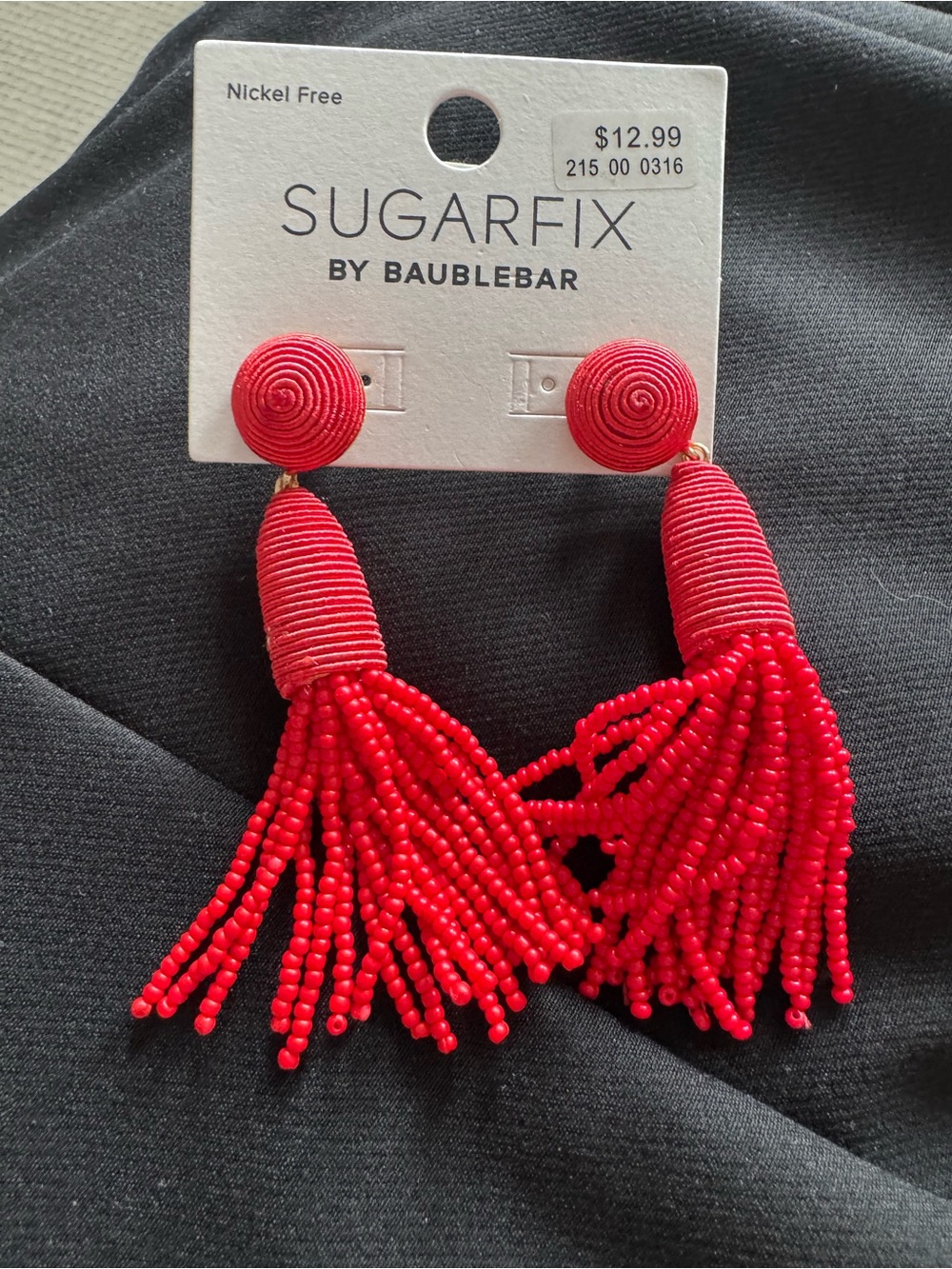 NWT Red Beaded Tassel Drop Earrings